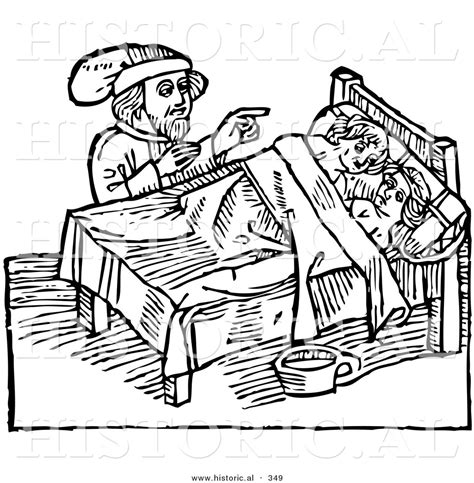 historical vector illustration of a man supervising a defloration rite