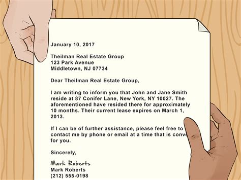 write  letter showing proof  residence   tenant