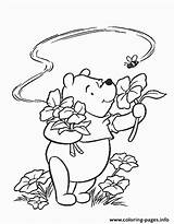 Coloring Pages Pooh Winnie Disney Thanksgiving Flowers Holding Printable Bear Print Bees Online Characters Printables Book Cute Da Kids Friends sketch template