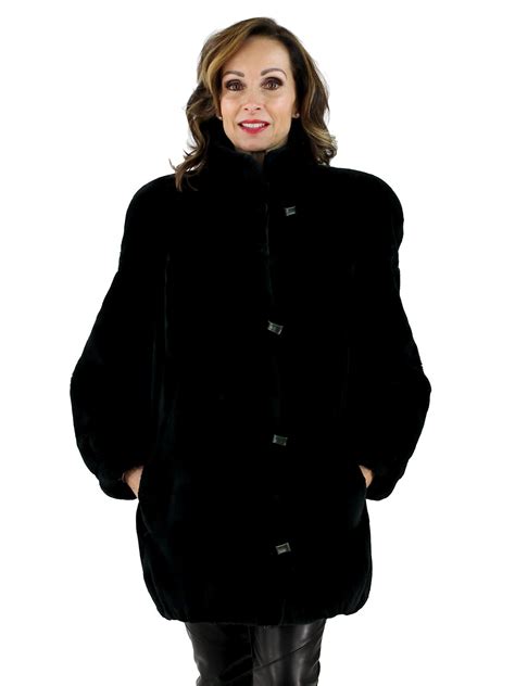 Sheared Beaver Fur Jacket Women S Large Black Olive