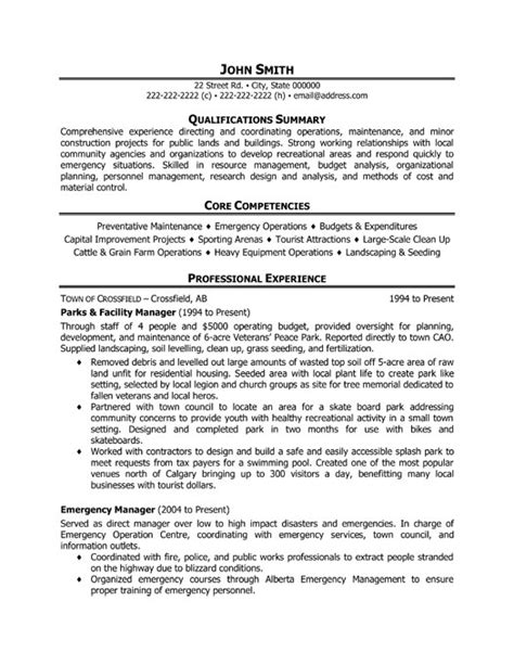parks facility manager resume sample template