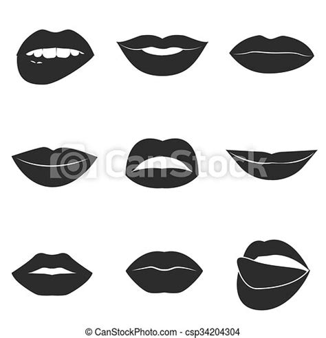 vector clipart of set of glamour black lips beautiful female lips