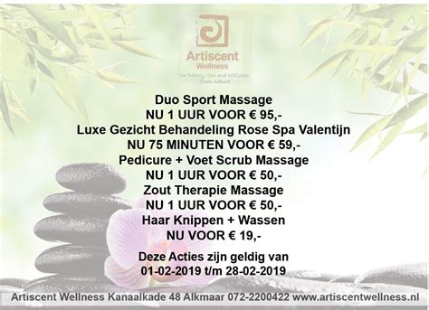 massage en beauty acties februari  bij artiscent wellness alkmaar kanaalkade alkmaar