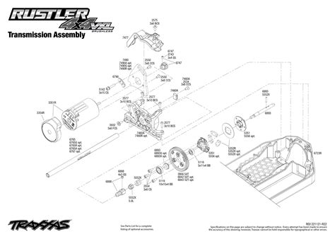 rustler  vxl   transmission assembly exploded view traxxas