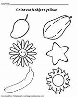 Coloring Objects Yellow Printable Kindergarten Worksheets Pages Sheets Kids Form Freeprintableonline Choose Board Now Customize Print sketch template