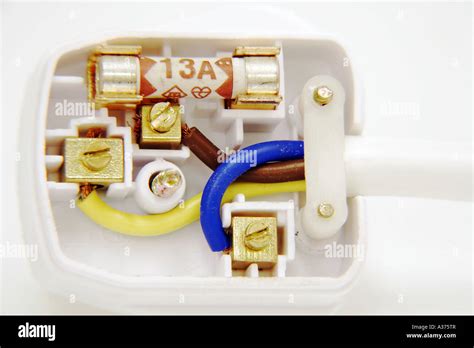 correctly wired uk  pin mains plug showing colour coded wires brown  blue neutral green