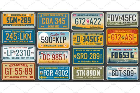 usa vehicle registration plates illustrations creative market