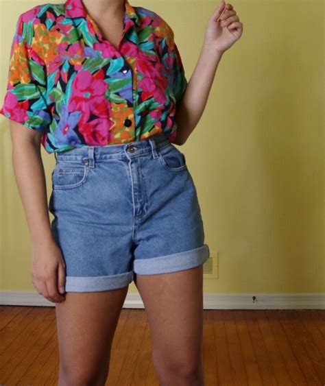 funky vintage 80s outfit floral 80s top floral button up