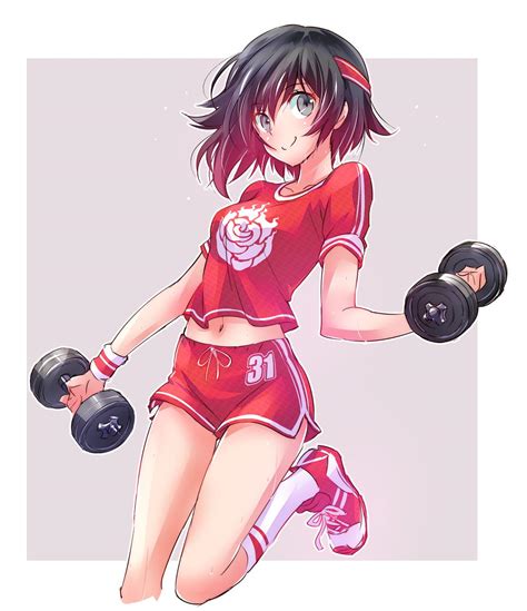 Iesupa Ruby Rose Rwby Highres 1girl Dolphin Shorts Dumbbell