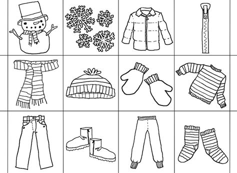 winter clothing coloring pages book  kids