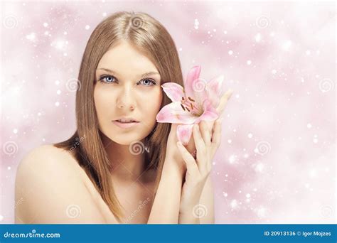 sensual spa woman stock photo image  flower lily