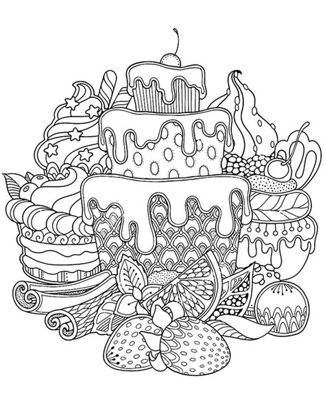 birthday cake  fruits  color coloring page  adults
