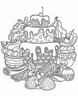 Coloring Cake Adults Birthday Color Printable Print Fruits sketch template