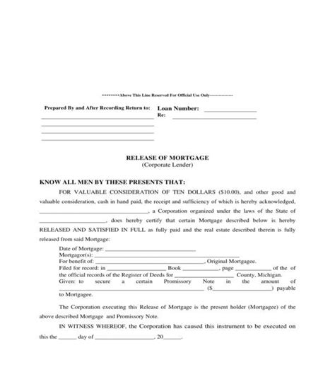 mortgage release forms   ms word