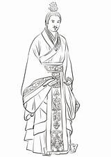 Colorear Hanfu Chino Traje Chinos Chines Wearing Chinesa Kolorowanka Chiny Tang Drukuj sketch template