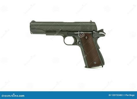 profile view  isolated semi automatic airsoft handgun replica  real handgun  white