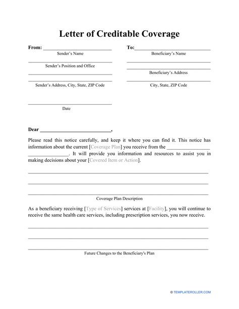 letter  creditable coverage template  printable