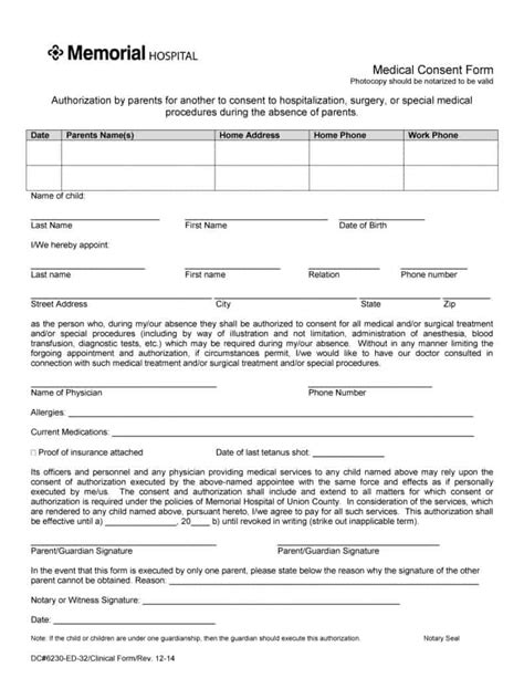 medical consent forms   printable templates
