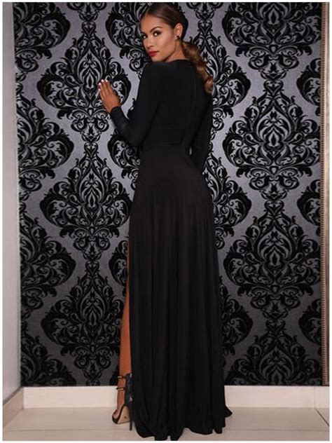 Cheap Black Long Sleeve Maxi Formal Evening Gowns Online
