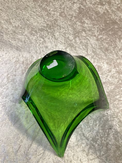 Vintage Heavy Green Glass Splash Vase Murano Style Etsy