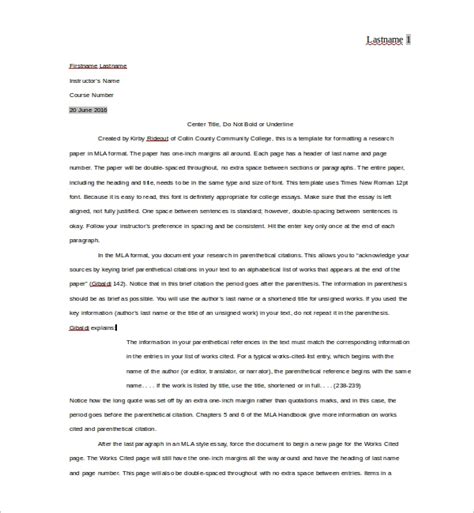 mla style essay template  template