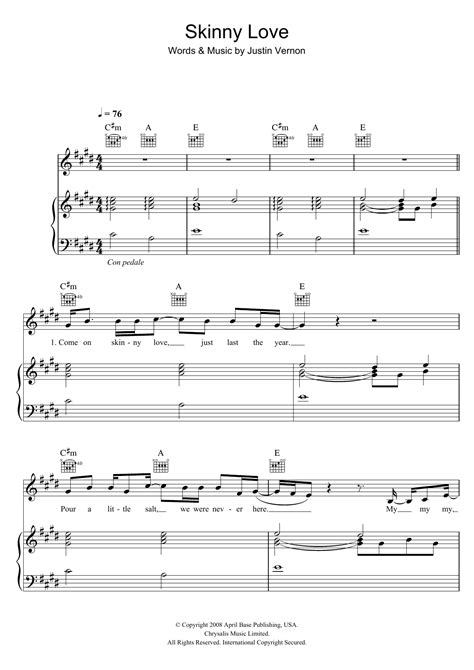 skinny love sheet music birdy piano vocal and guitar chords