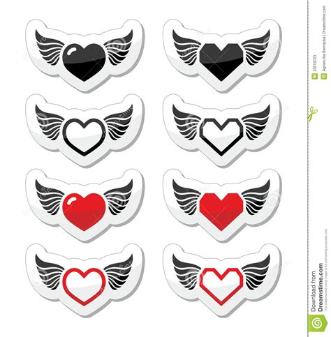 Heart With Wings Icons Set Stock Illustration