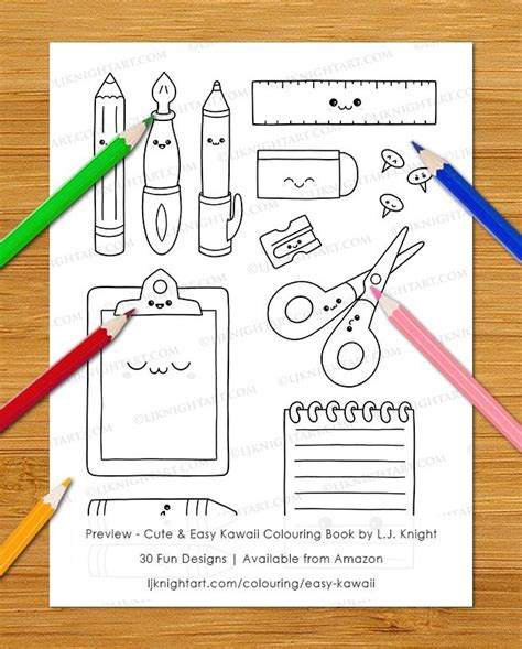 cartoon stationery colouring page   cute  easy kawaii
