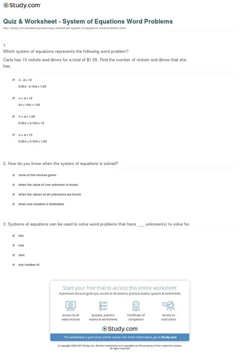 systems  linear equations word problems worksheet db excelcom