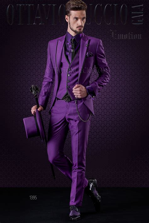 Purple Peak Lapel 3 Piece Italian Tuxedo Purple Prom Suit Purple