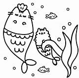 Pusheen Coloring Pages Cat Mermaid Google Gato Kids sketch template
