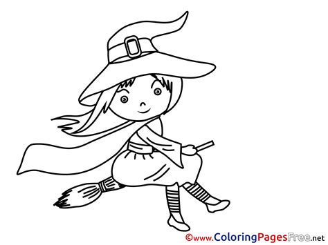broom witch printable coloring pages halloween