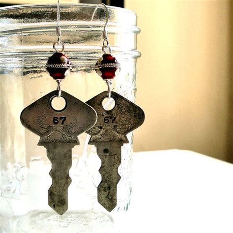 vintage matching silver key earrings by imaginarygirl mixed media