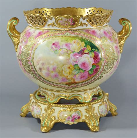 rare large limoges jardiniere  stand auctions appraisals art gallery