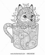 Coloring Fox Adult Pages Cup Mandala Shutterstock Antistress Vector Zentangle Da Animal Dolphin Visit Salvato sketch template