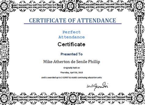 attendance certificate template word  templates