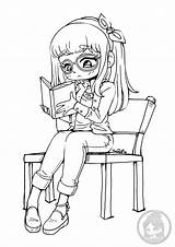 Coloring Kawaii Chibi Yampuff Reading Chibis Coloriage Reads Childhood Lineart Return Printable Stuff Prize Contest sketch template