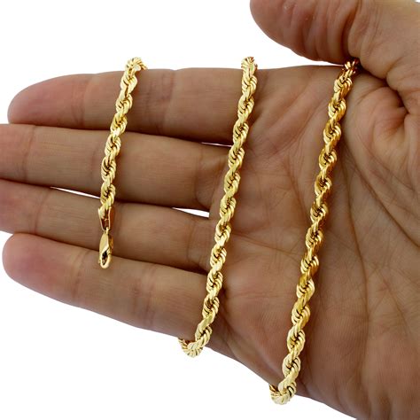 yellow gold solid mens mm diamond cut rope chain pendant necklace   ebay