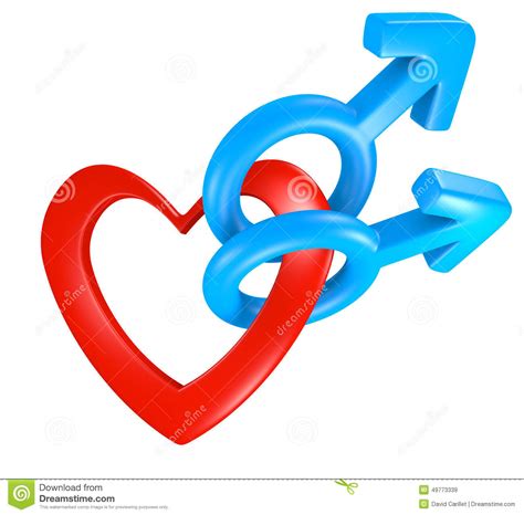 Valentine Heart Shape Connecting Male Gender Symbols For Two Men Stock