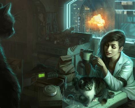 Cyberpunk Futuristic Woman Cats Wallpaper Games Wallpaper Better