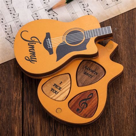 customized wooden guitar picks  storage case engraved holder box