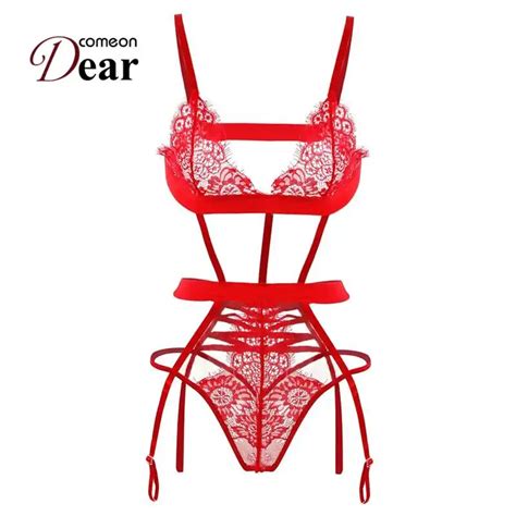 comeondear strappy bodysuit lingerie sexy plus size hollow lace teddy