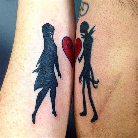 jack skellington and sally silhouettes matching couple disney tattoos popsugar australia