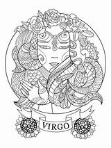 Coloriage Signe Vierge Zodiaque Virgo Vergine Colorare Segno Zodiaco Vecteur Adulti Adultes Kleurend Teken Dello Horoscope Astrologie sketch template