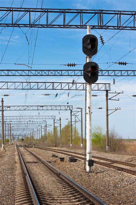 railway semaphore stock photo image  rail perspective