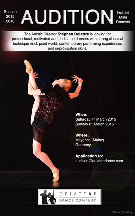 audition poster of the delattre dance company season 2015 2016