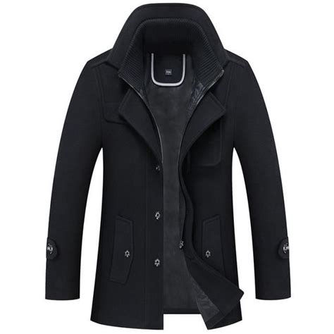 manteau laine homme double  automne hiver pardessus elegant couleur unie noir cdiscount