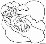 Coloring Pages Winter Sledding Sled Printable Playing Print Color Kids Snowman sketch template
