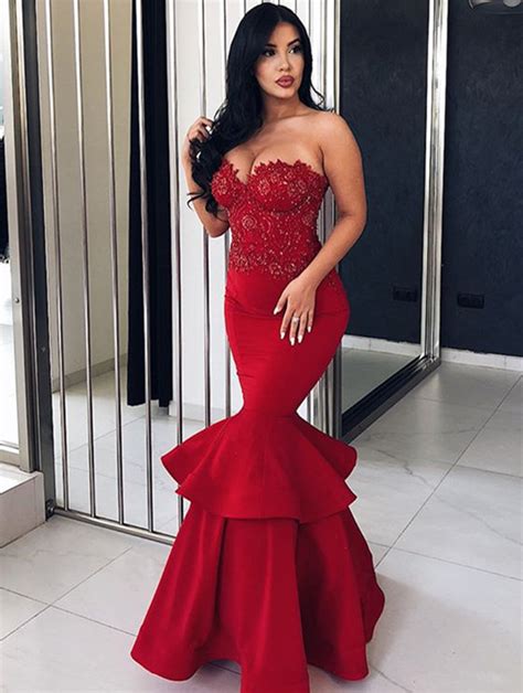 Sexy Red Sweetheart Lace Prom Dress 2020 Mermaid Long