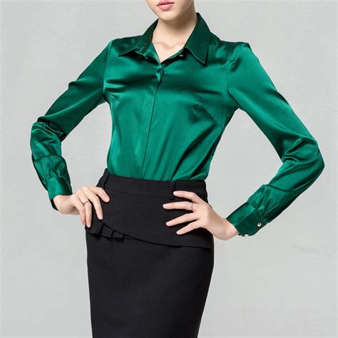 S Xxxl Women Fashion Silk Satin Blouse Button Ladies Silk